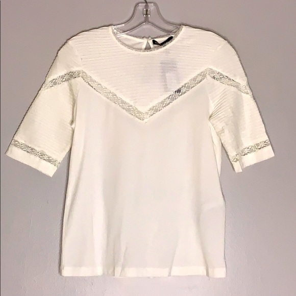 New MAJE White Avec Pin Lace Ribbed EC Crew Shirt short sleeve top nwt - Picture 1 of 10